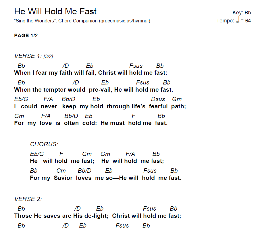 He Will Hold Me Fast (chord) | Grace Music